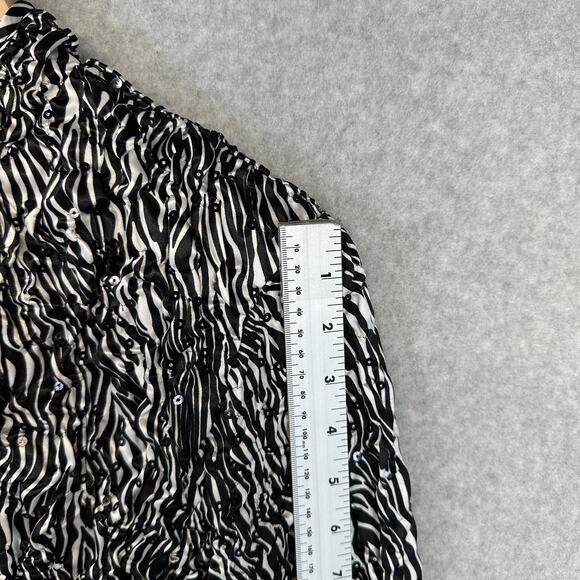 Adressing Jacket Womens Medium Black White Zebra Print Sequins Crinkle Embellish - Picture 13 of 14